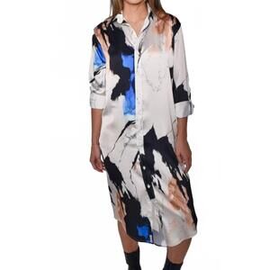 NEW EMILY PHILLIPS splatter midi dress in black & blue